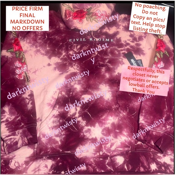 Civil Regime Tops - BNWT CIVIL REGIME CRANBERRY MARBLE WASH LARGE MENS UNISEX TIE DYE HOODIE